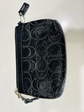 Coach Black Signature Wristlet Embossed Leather Zip Top